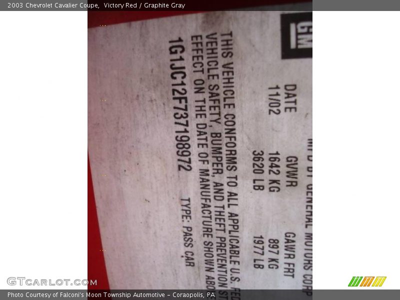 Victory Red / Graphite Gray 2003 Chevrolet Cavalier Coupe