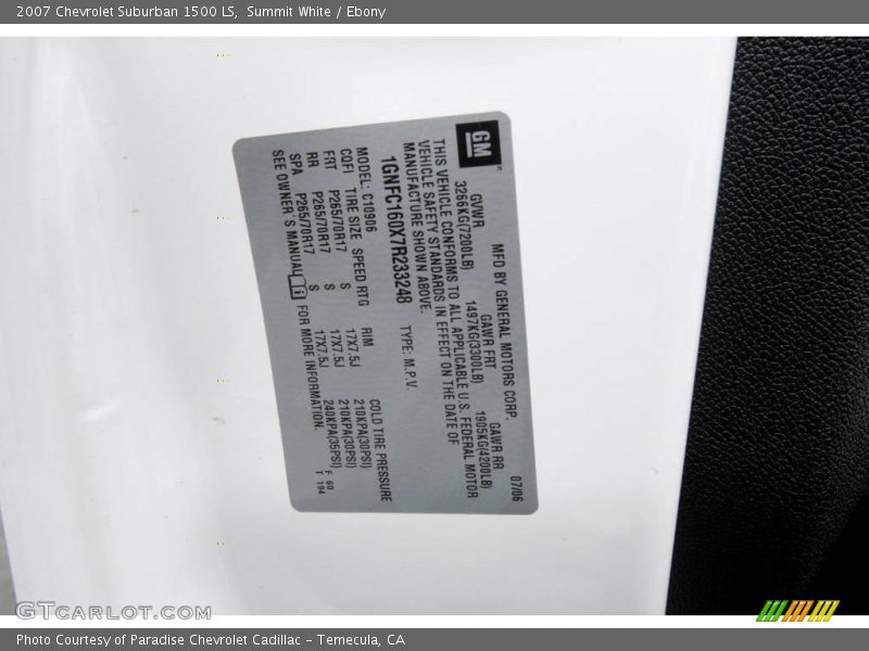 Summit White / Ebony 2007 Chevrolet Suburban 1500 LS