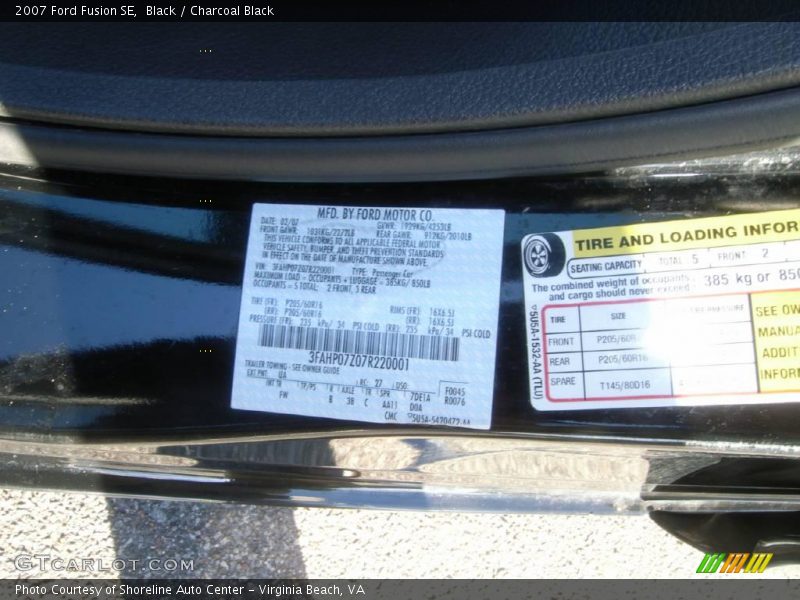 Black / Charcoal Black 2007 Ford Fusion SE