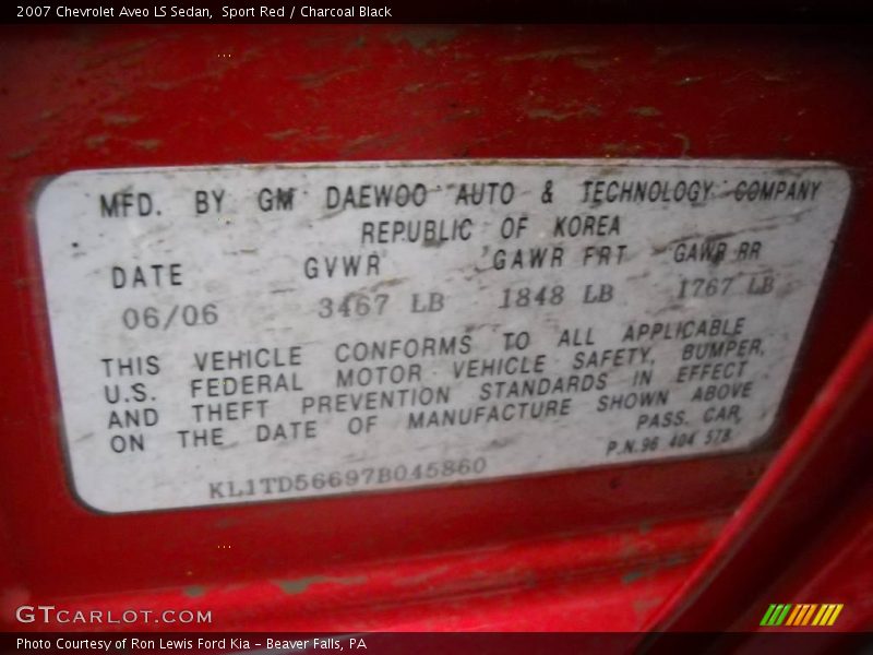 Sport Red / Charcoal Black 2007 Chevrolet Aveo LS Sedan
