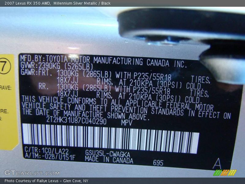 Millennium Silver Metallic / Black 2007 Lexus RX 350 AWD