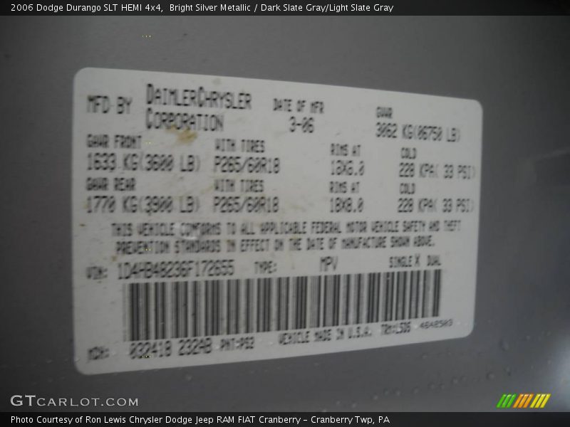 Bright Silver Metallic / Dark Slate Gray/Light Slate Gray 2006 Dodge Durango SLT HEMI 4x4