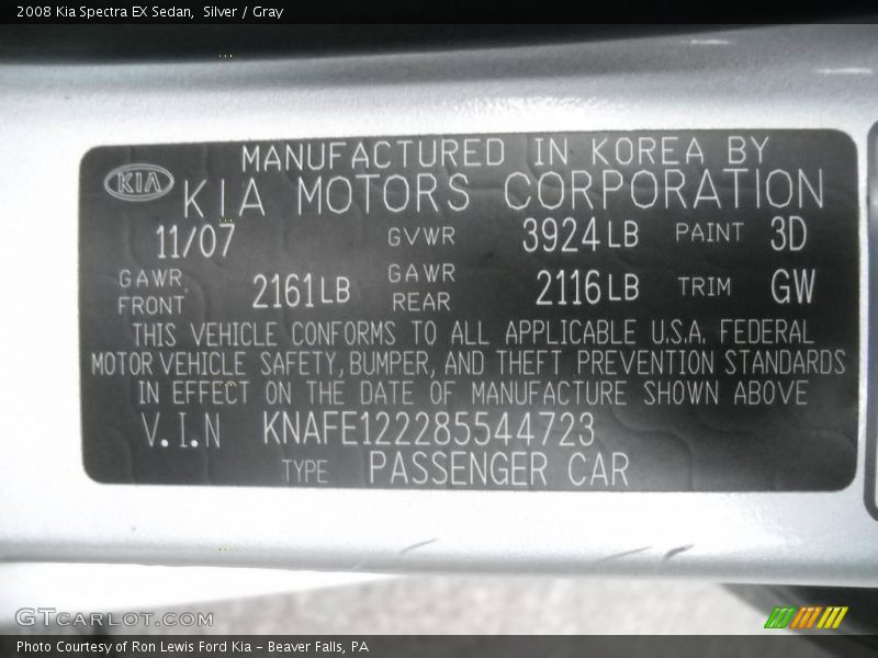 Silver / Gray 2008 Kia Spectra EX Sedan