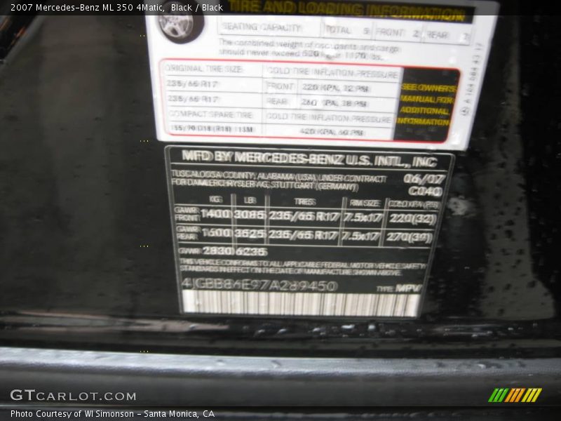 Black / Black 2007 Mercedes-Benz ML 350 4Matic