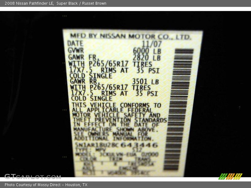 Super Black / Russet Brown 2008 Nissan Pathfinder LE
