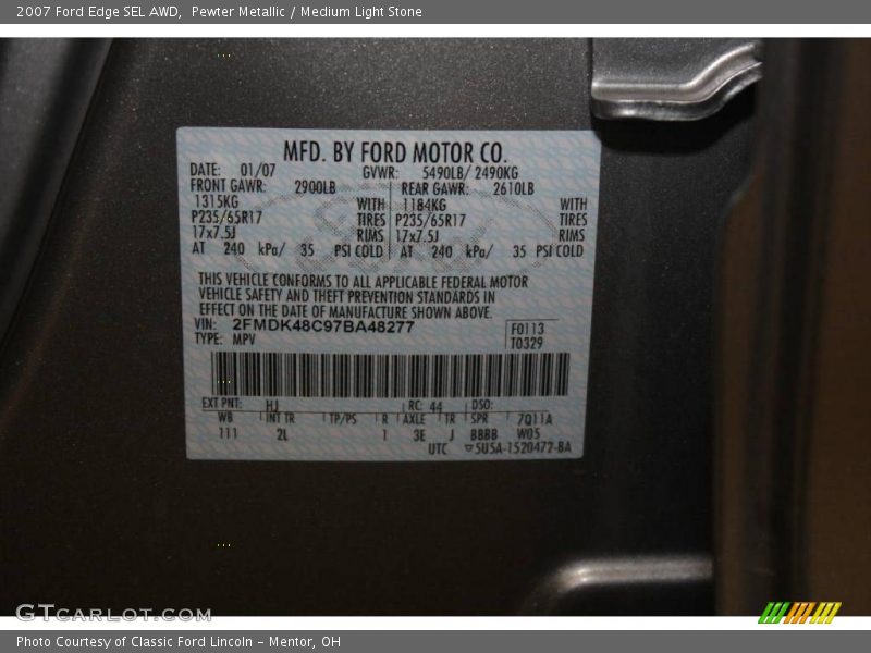 Pewter Metallic / Medium Light Stone 2007 Ford Edge SEL AWD