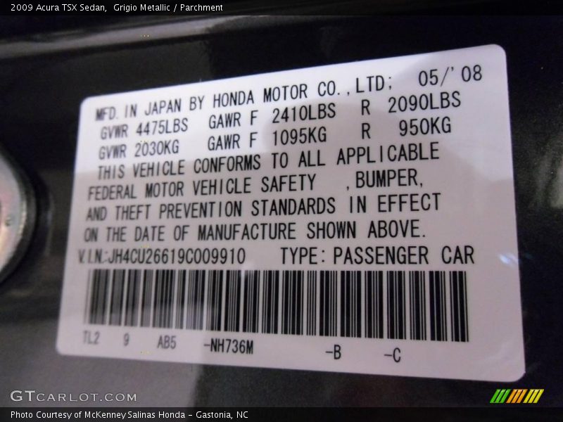 Grigio Metallic / Parchment 2009 Acura TSX Sedan