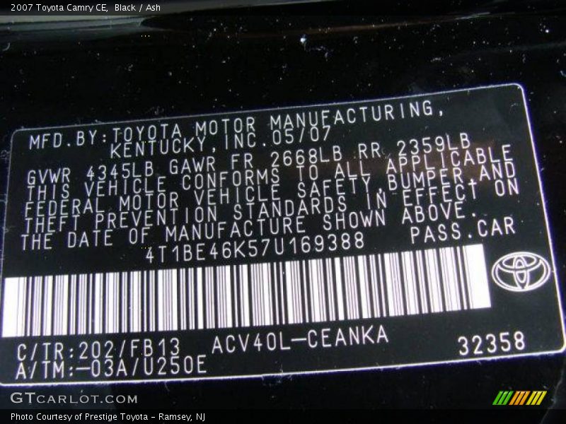 Black / Ash 2007 Toyota Camry CE