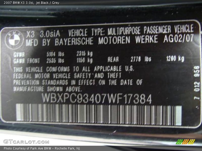 Jet Black / Grey 2007 BMW X3 3.0si