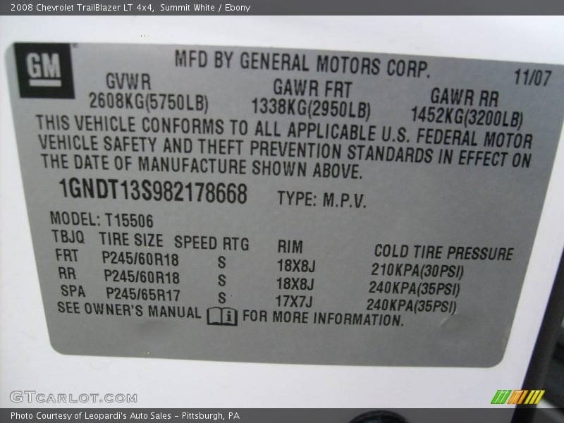 Summit White / Ebony 2008 Chevrolet TrailBlazer LT 4x4
