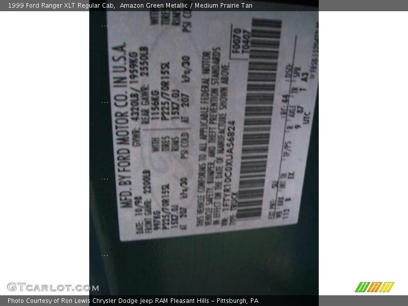 Amazon Green Metallic / Medium Prairie Tan 1999 Ford Ranger XLT Regular Cab