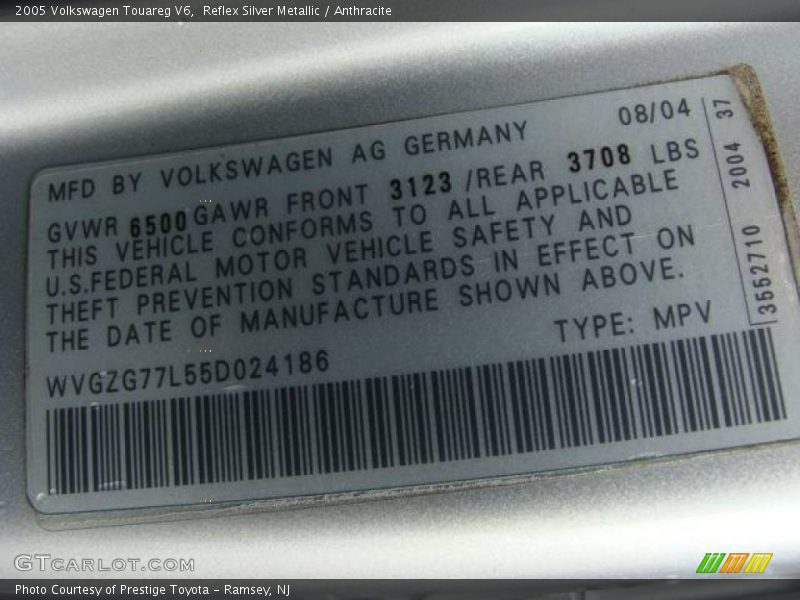 Reflex Silver Metallic / Anthracite 2005 Volkswagen Touareg V6