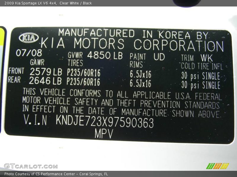 Clear White / Black 2009 Kia Sportage LX V6 4x4