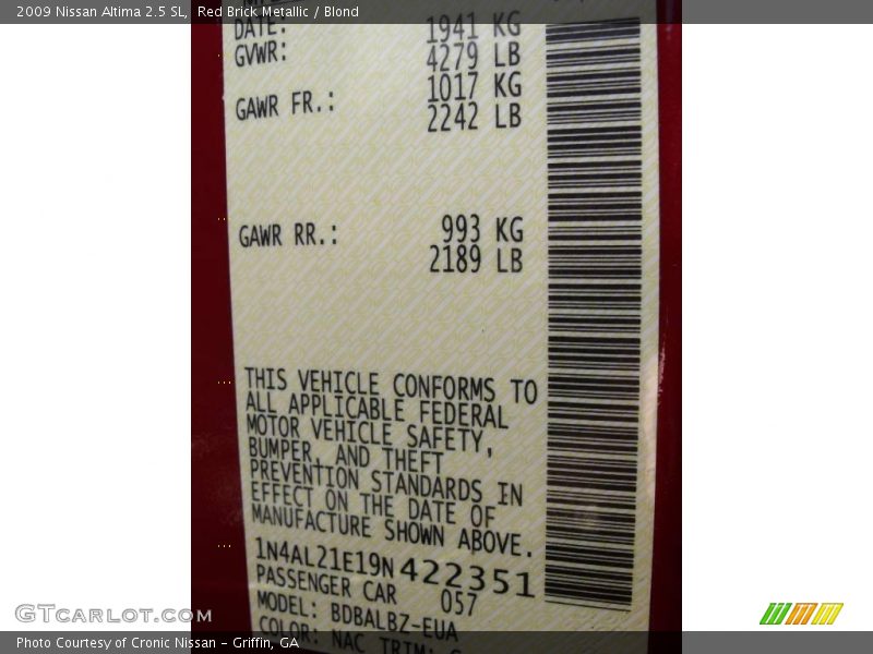 Red Brick Metallic / Blond 2009 Nissan Altima 2.5 SL