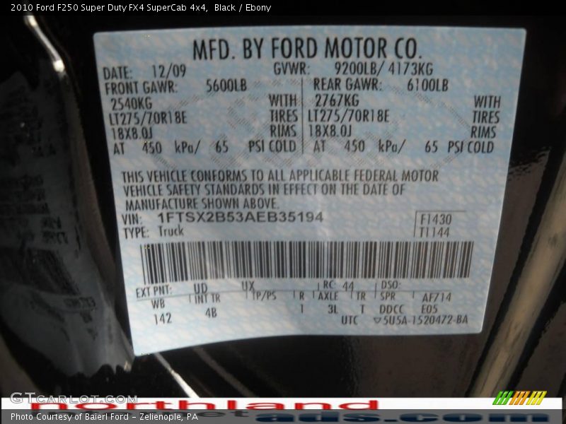 Black / Ebony 2010 Ford F250 Super Duty FX4 SuperCab 4x4
