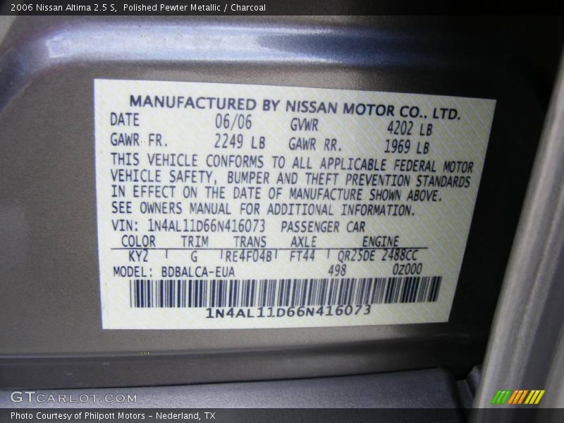 Polished Pewter Metallic / Charcoal 2006 Nissan Altima 2.5 S