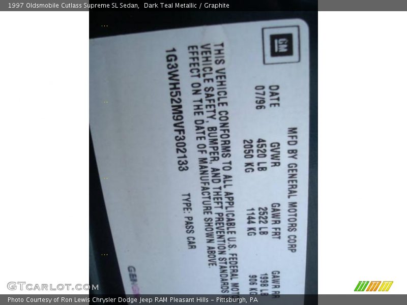 Dark Teal Metallic / Graphite 1997 Oldsmobile Cutlass Supreme SL Sedan