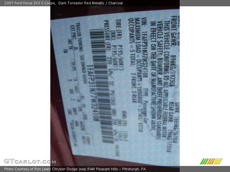 Dark Toreador Red Metallic / Charcoal 2007 Ford Focus ZX3 S Coupe