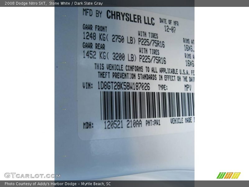 Stone White / Dark Slate Gray 2008 Dodge Nitro SXT