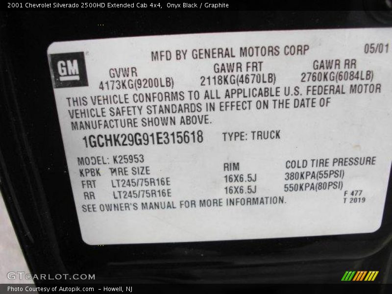 Onyx Black / Graphite 2001 Chevrolet Silverado 2500HD Extended Cab 4x4