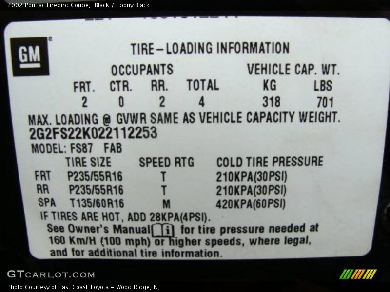 Black / Ebony Black 2002 Pontiac Firebird Coupe