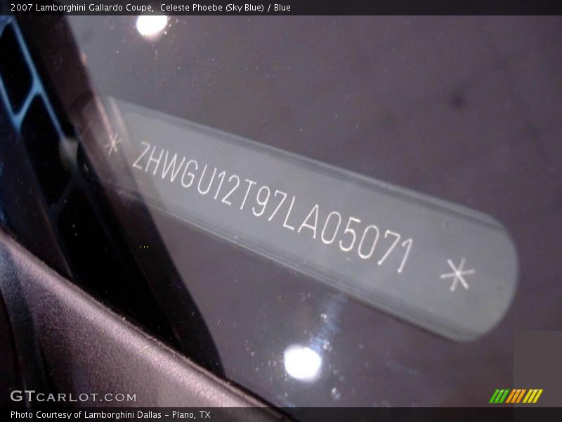 Info Tag of 2007 Gallardo Coupe