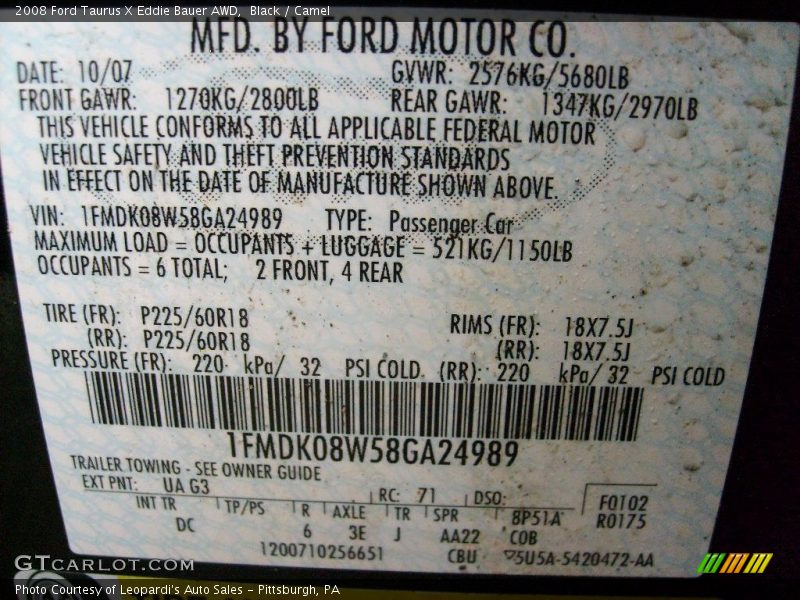 Black / Camel 2008 Ford Taurus X Eddie Bauer AWD