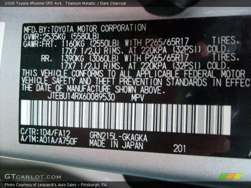 Titanium Metallic / Dark Charcoal 2006 Toyota 4Runner SR5 4x4