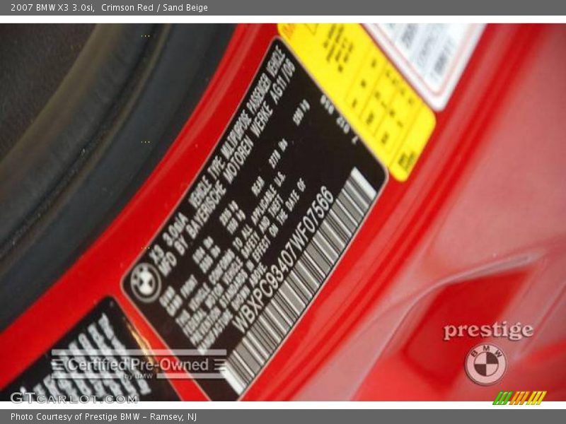 Crimson Red / Sand Beige 2007 BMW X3 3.0si
