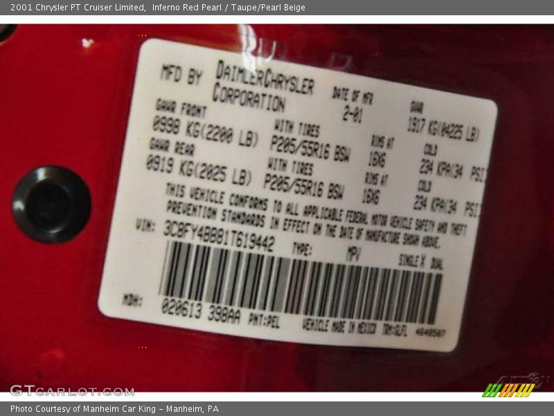 Inferno Red Pearl / Taupe/Pearl Beige 2001 Chrysler PT Cruiser Limited
