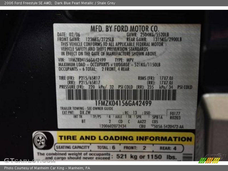 Dark Blue Pearl Metallic / Shale Grey 2006 Ford Freestyle SE AWD