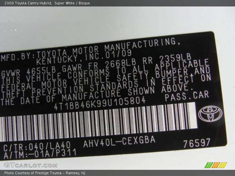 Super White / Bisque 2009 Toyota Camry Hybrid