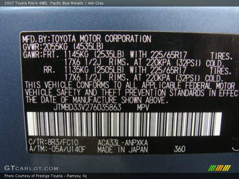 Pacific Blue Metallic / Ash Gray 2007 Toyota RAV4 4WD