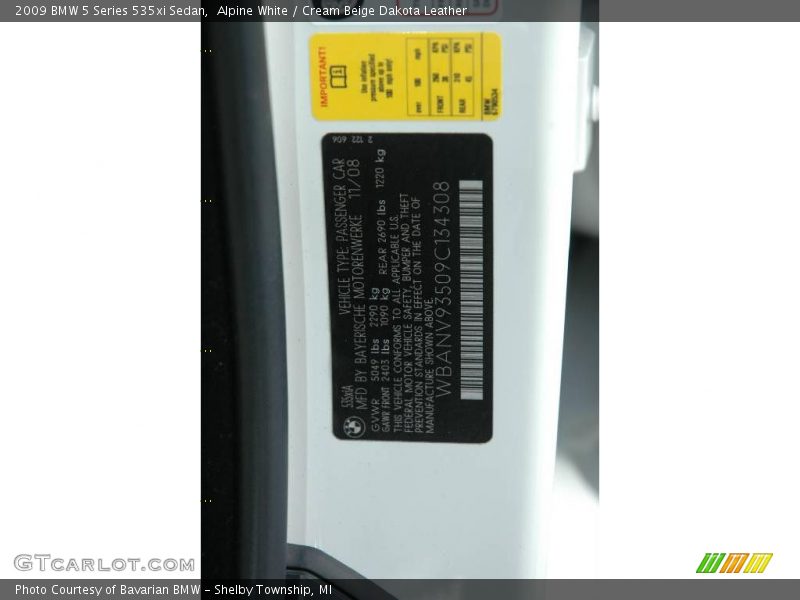 Alpine White / Cream Beige Dakota Leather 2009 BMW 5 Series 535xi Sedan