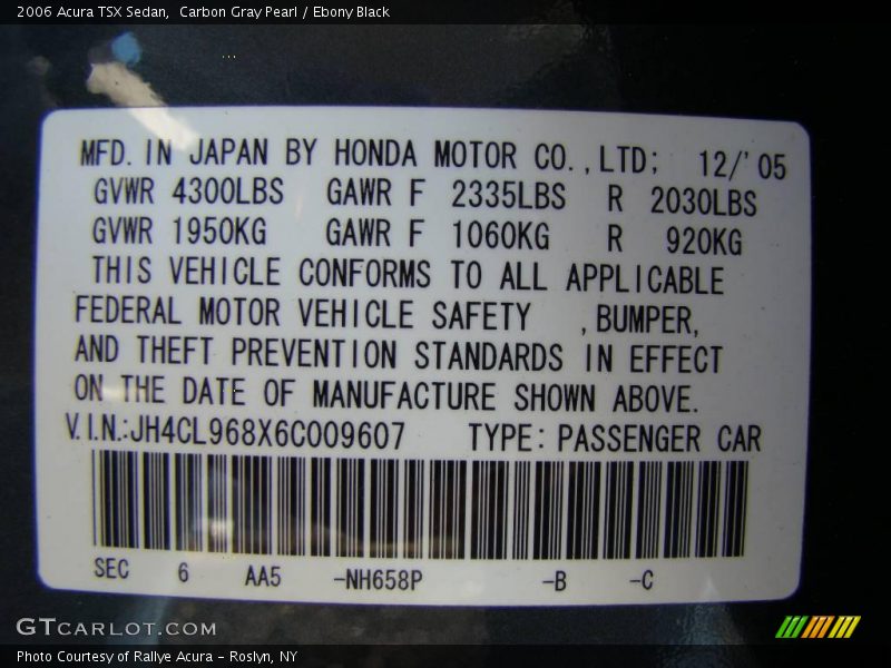 Carbon Gray Pearl / Ebony Black 2006 Acura TSX Sedan