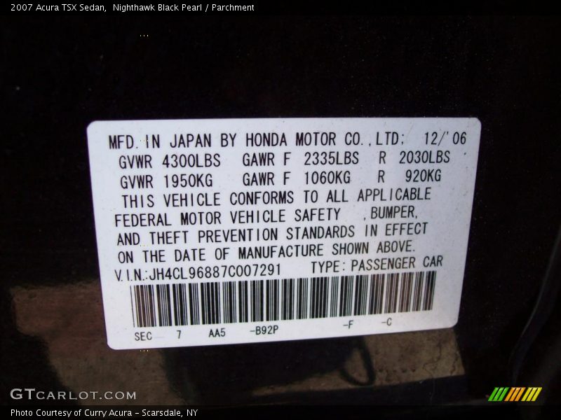 Nighthawk Black Pearl / Parchment 2007 Acura TSX Sedan