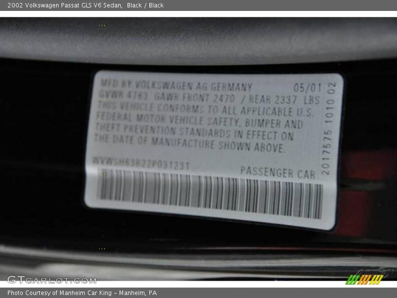 Black / Black 2002 Volkswagen Passat GLS V6 Sedan