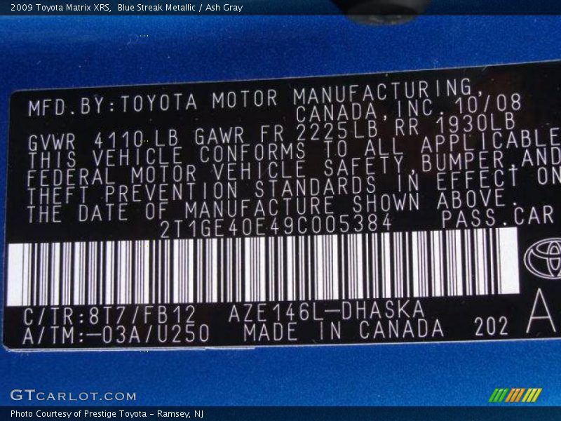 Blue Streak Metallic / Ash Gray 2009 Toyota Matrix XRS