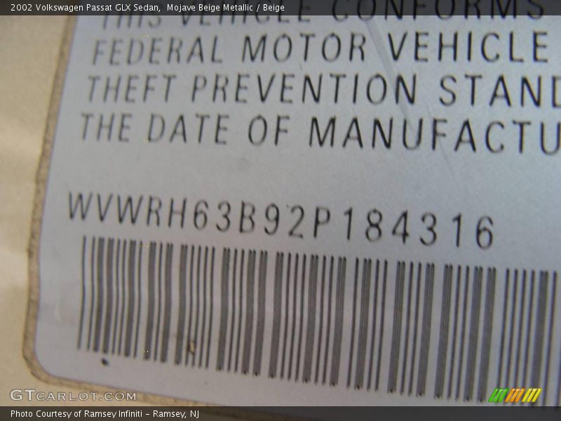 Mojave Beige Metallic / Beige 2002 Volkswagen Passat GLX Sedan