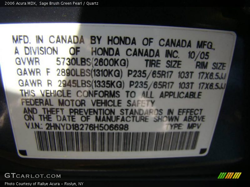Sage Brush Green Pearl / Quartz 2006 Acura MDX