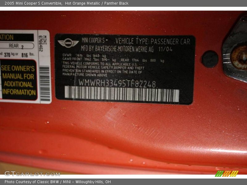 Hot Orange Metallic / Panther Black 2005 Mini Cooper S Convertible