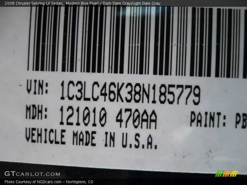 Modern Blue Pearl / Dark Slate Gray/Light Slate Gray 2008 Chrysler Sebring LX Sedan