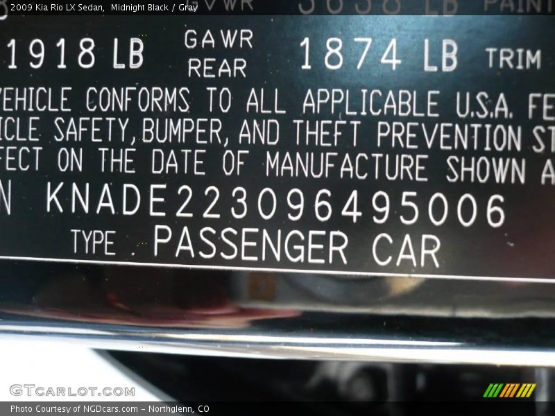 Midnight Black / Gray 2009 Kia Rio LX Sedan