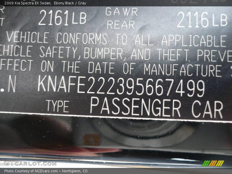 Ebony Black / Gray 2009 Kia Spectra EX Sedan