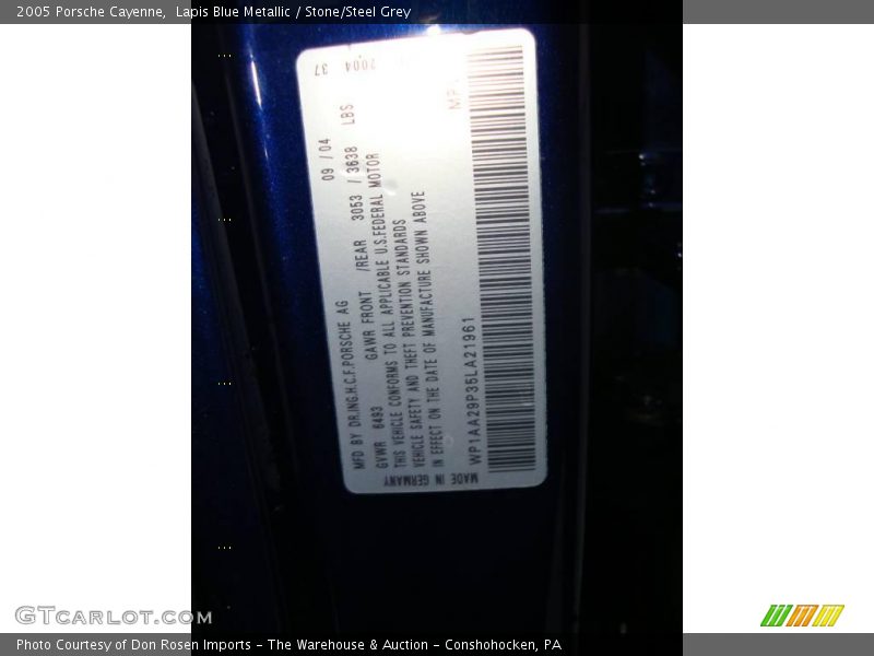 Lapis Blue Metallic / Stone/Steel Grey 2005 Porsche Cayenne