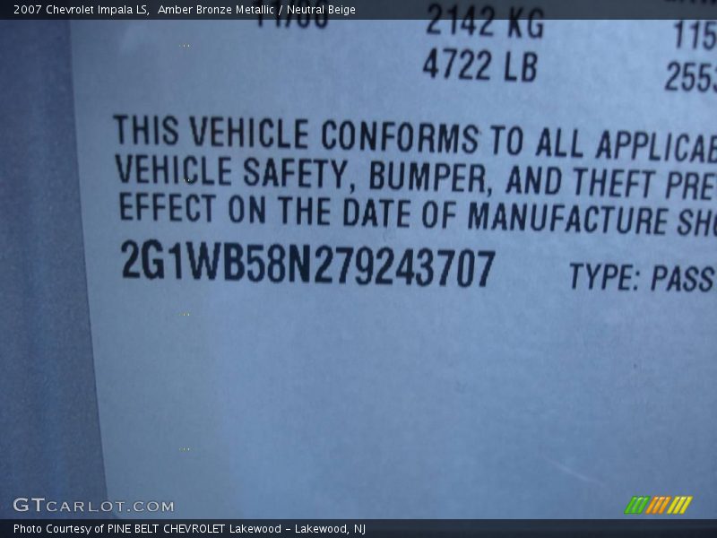 Amber Bronze Metallic / Neutral Beige 2007 Chevrolet Impala LS