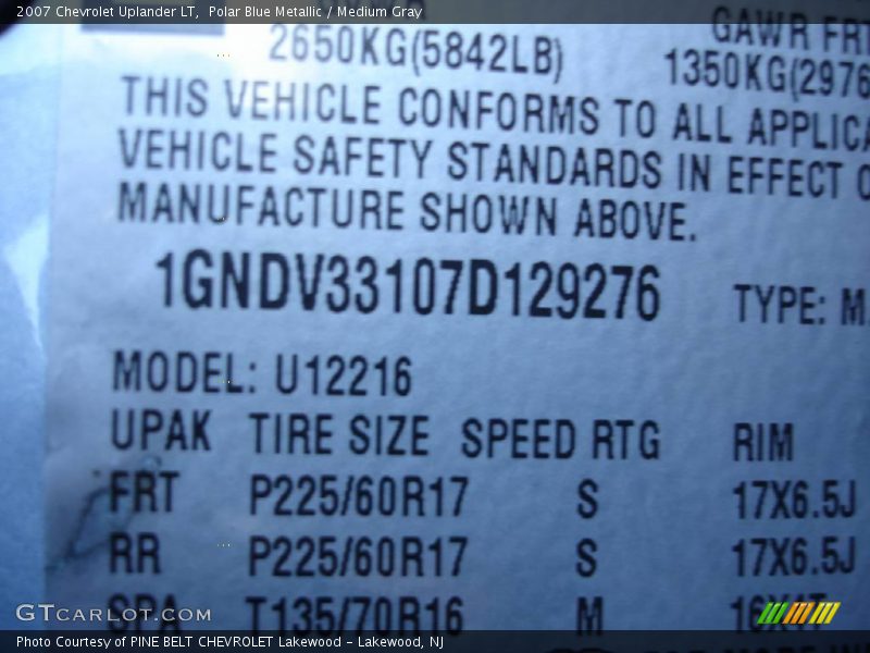 Polar Blue Metallic / Medium Gray 2007 Chevrolet Uplander LT