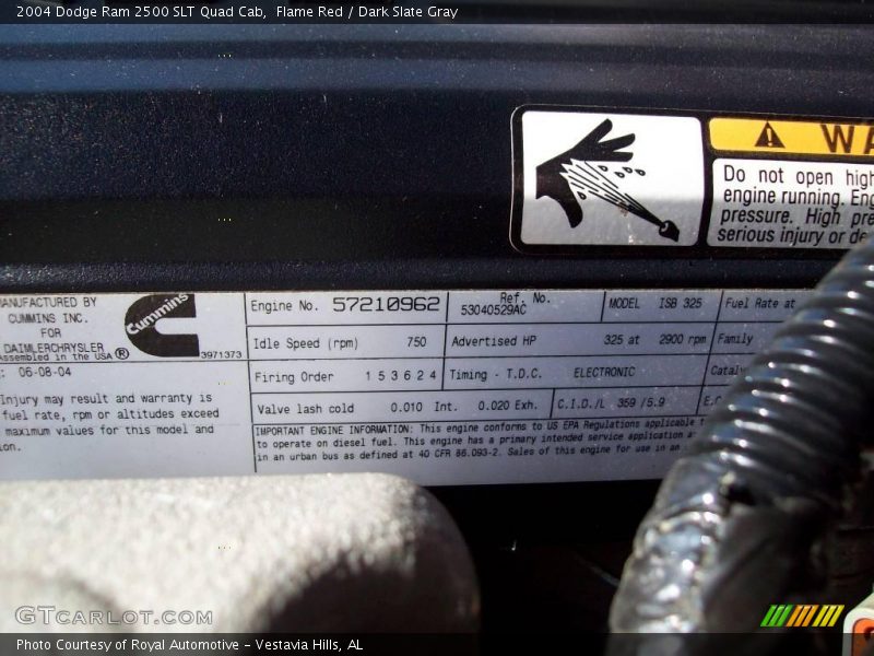 Flame Red / Dark Slate Gray 2004 Dodge Ram 2500 SLT Quad Cab