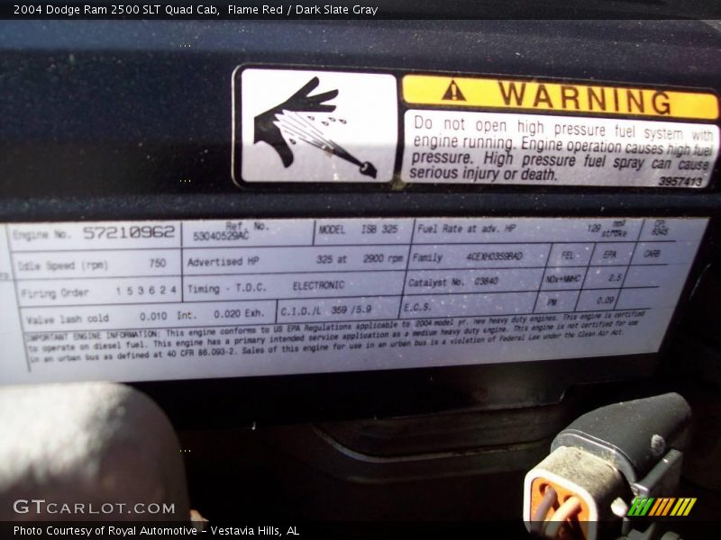 Flame Red / Dark Slate Gray 2004 Dodge Ram 2500 SLT Quad Cab