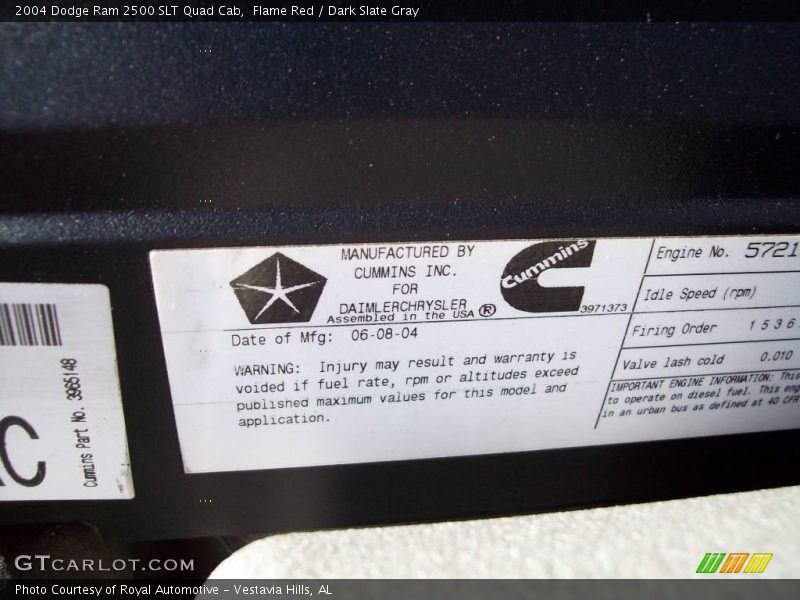 Flame Red / Dark Slate Gray 2004 Dodge Ram 2500 SLT Quad Cab